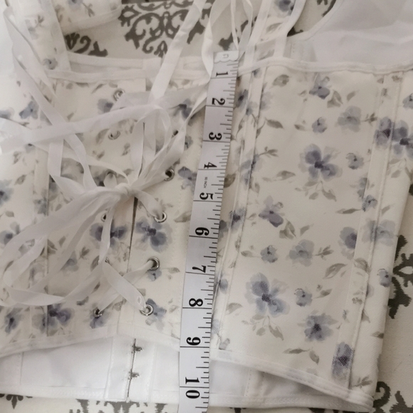 Floral Lace-Up Corset Top - White and blue - Picture 7 of 8